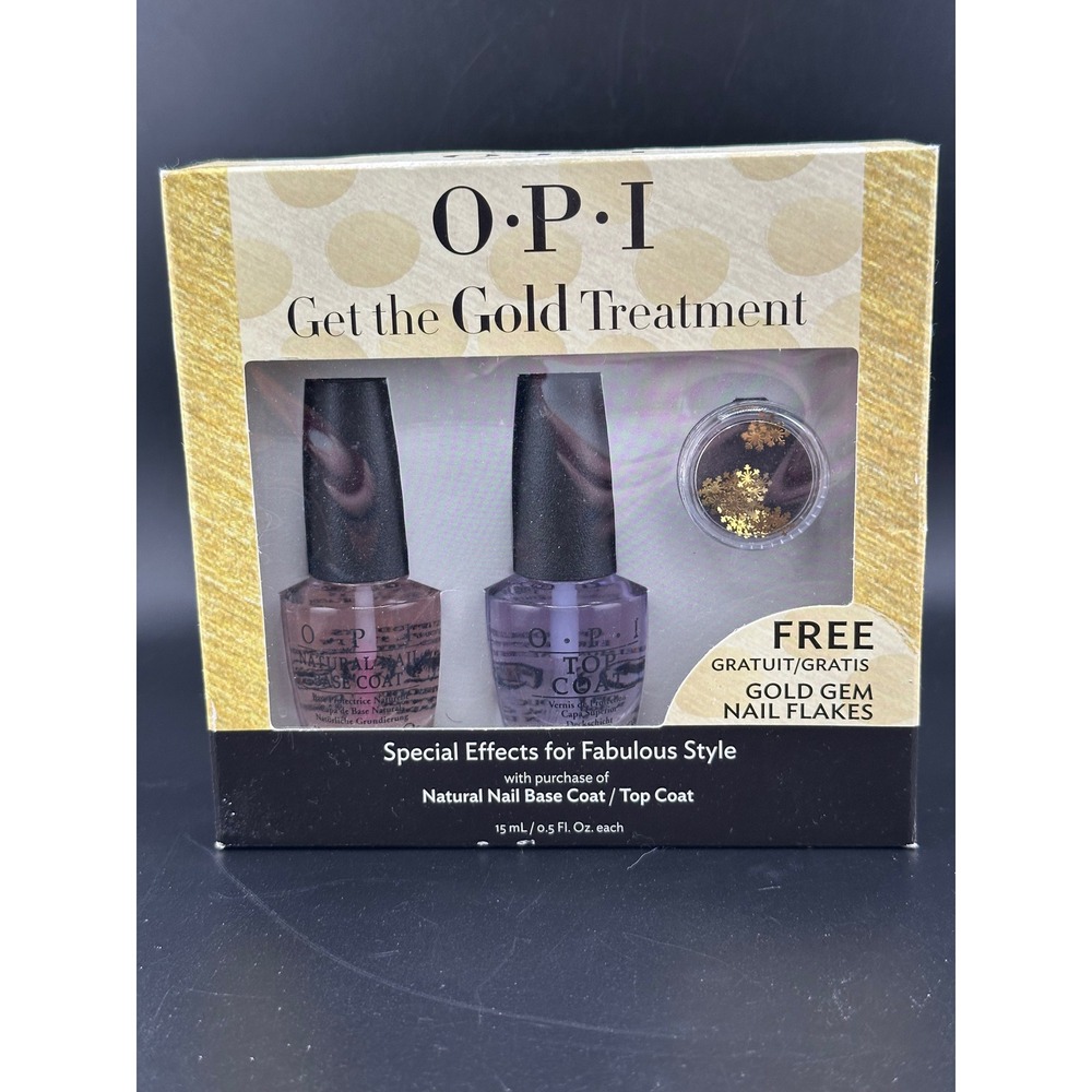 OPI Get the Gold Treatment Nail Set Womens OS Gold New Base Top Coat Flakes